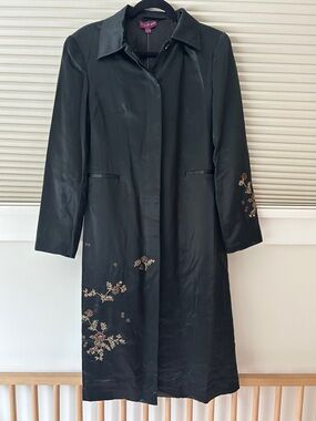 August Silk - NWT Y2K Silk Black Trench Coat -READ FOR SIZING